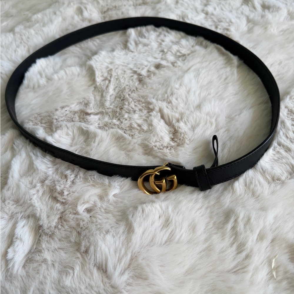 Gucci Black Leather Belt with Gold Double G Buckle